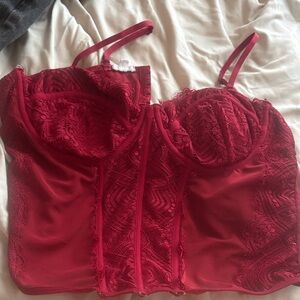 Elegant Red Lace Bustier Top